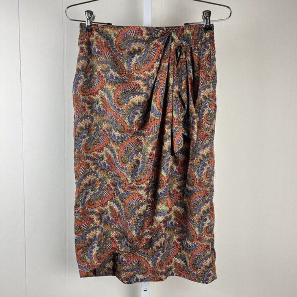 Vintage Howard Wolf‎ Faux Wrap Skirt Paisley Print Midi Elastic Waist Size Small